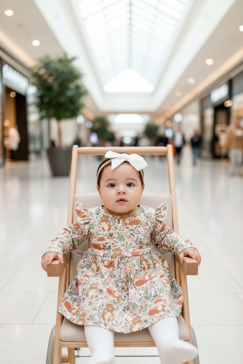 Vestido bebé 3-6 meses manga larga estampado bosque de animalitos fondo beige - Imagen 3