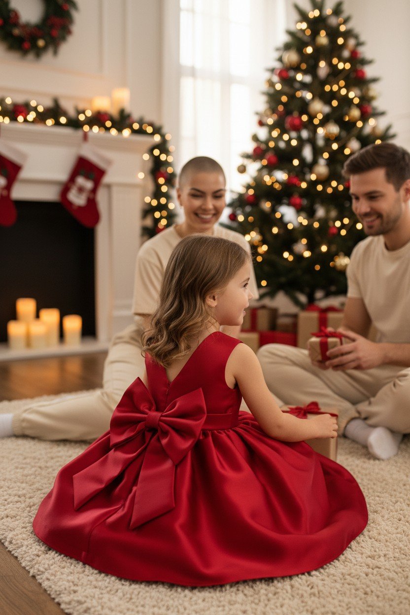 Vestido de fiesta niña 5-6 años rojo con gran lazo en espalda - Imagen 2